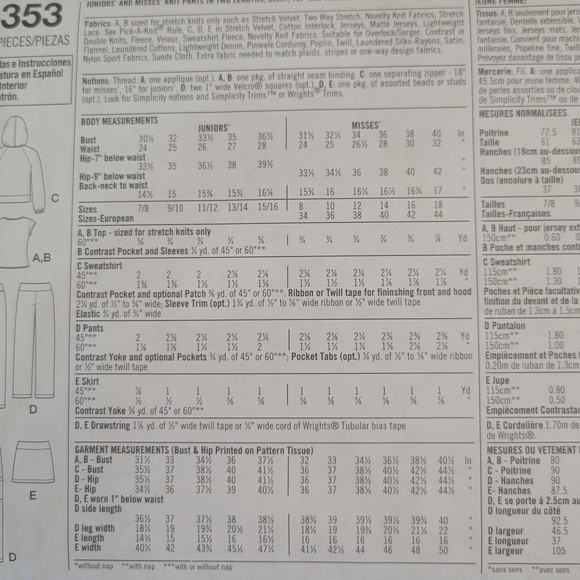Simplicity vintage easy to sew pattern 5353 track suit size BB 8-18 - Picture 5 of 6